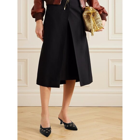 🆕Women Black Kitten Heel Mules Flower Decor Mesh Pointed Toe Low Heel Pumps - Picture 5 of 7